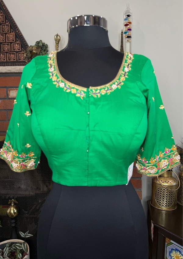 Green Pearl Handwork Silk Blouse